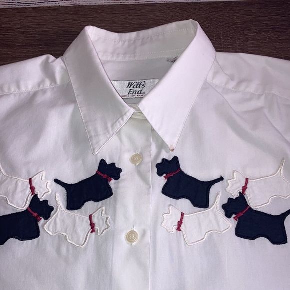 Vintage Witt's End Size Large Womens Top White W/ Scottish Dog Prints - Picture 6 of 10